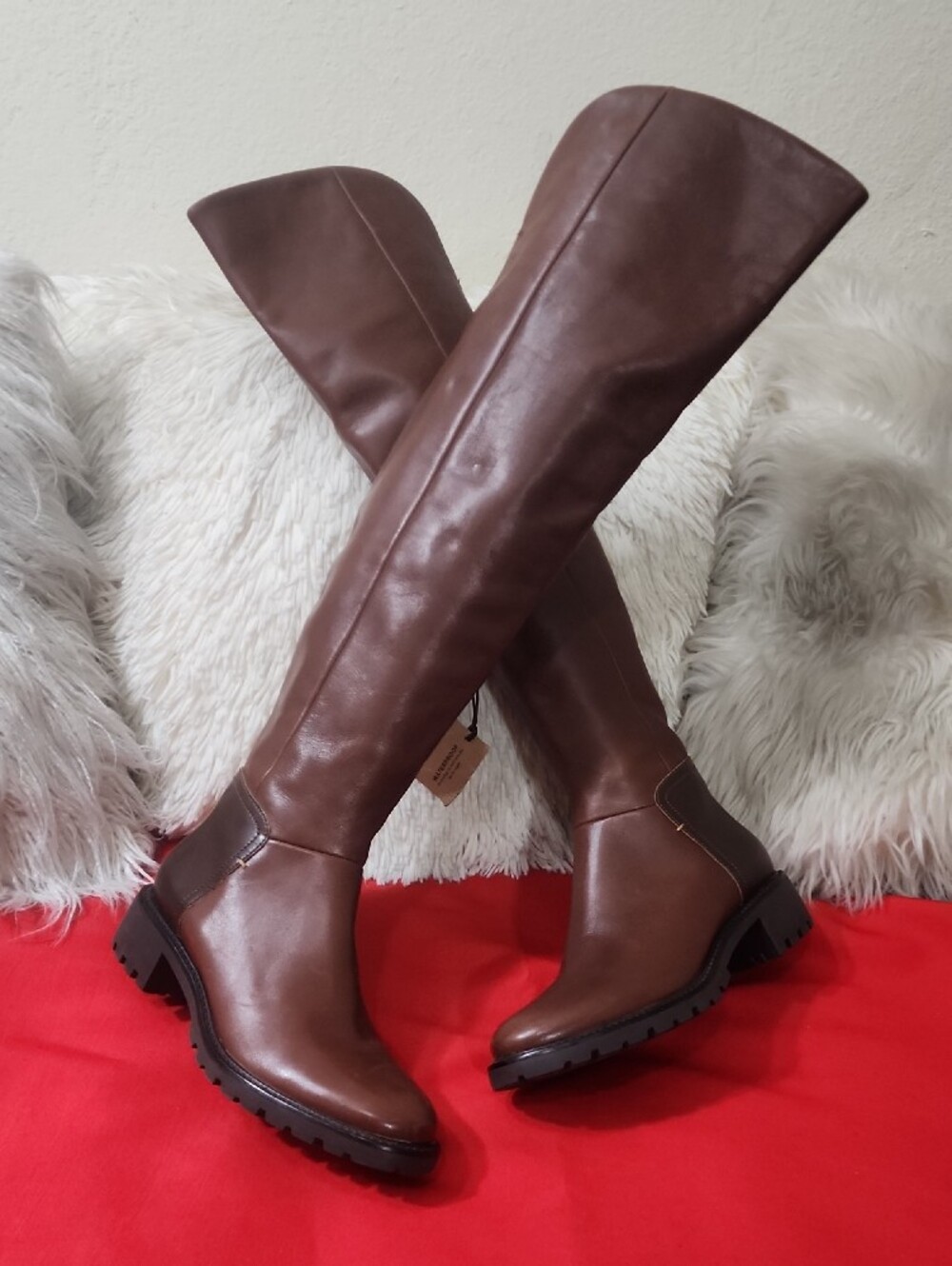 Cole Haan Parson Brown Leather Over The Knee Waterproof Boots